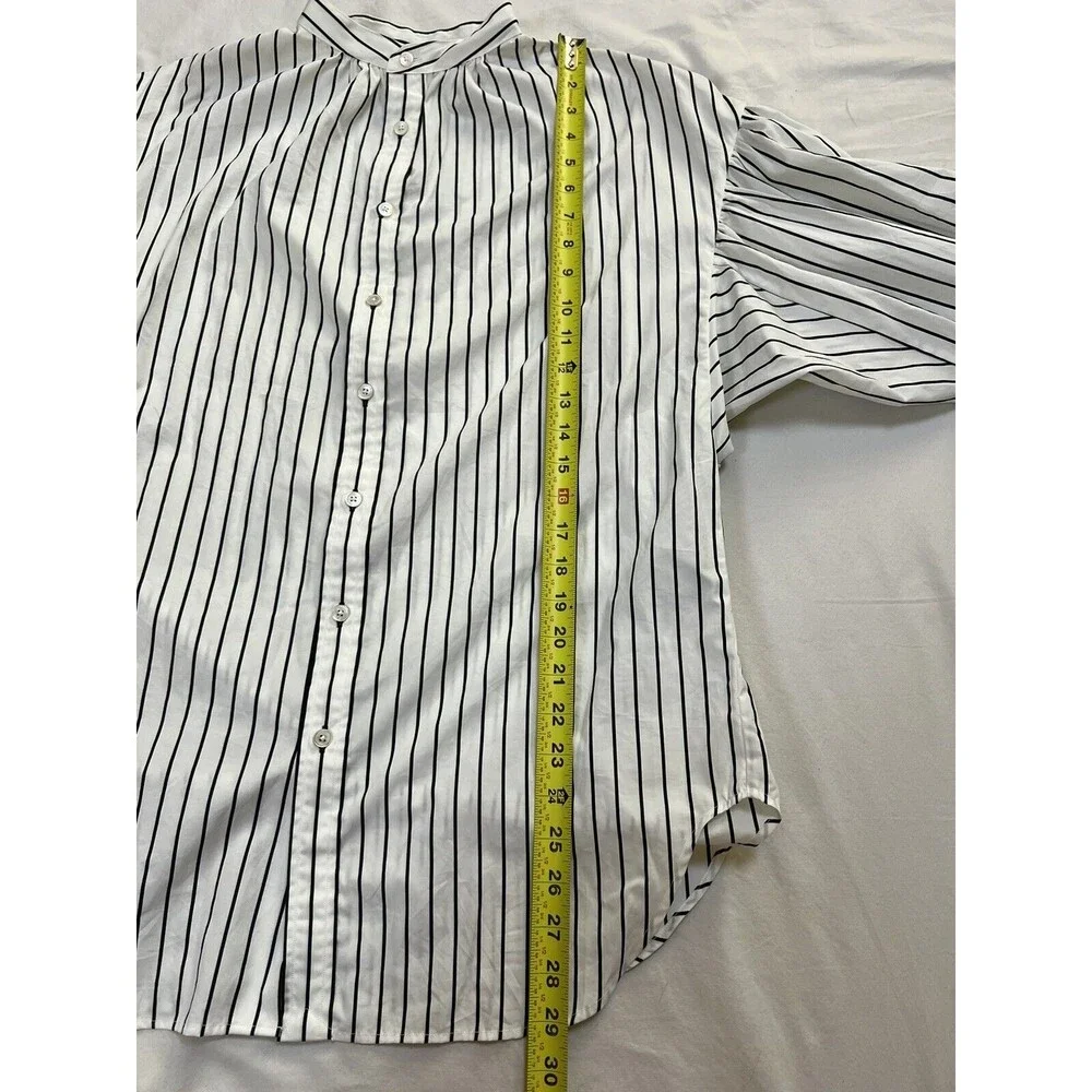 Ralph Lauren Black Label Collarless Tunic Striped Blouse Puffy Sleeves | Size 10 - Picture 15 of 15